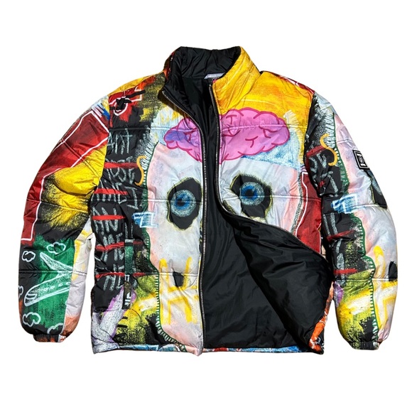 Tango Hotel Men's Graphic Multicolored “I Want My Rose” Skull Puffer Jacket Coat - Picture 2 of 4